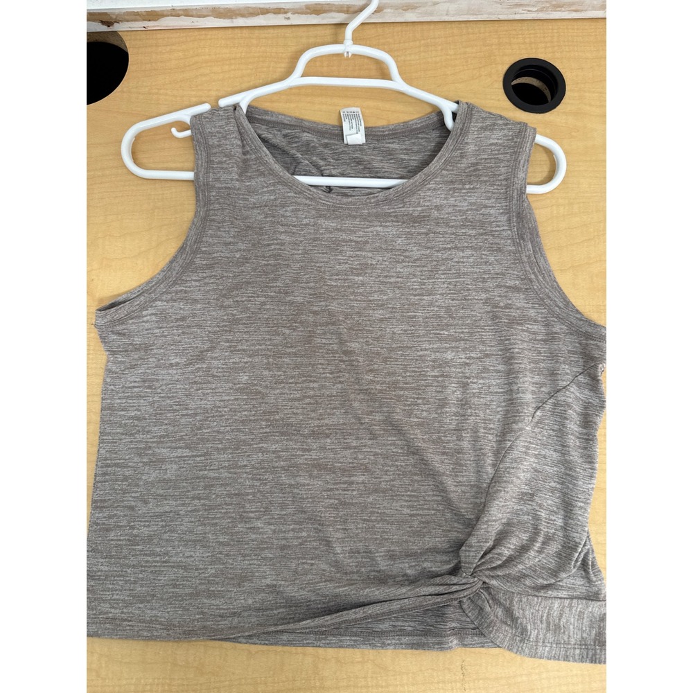 Yogalicious Womens Heathered Brown Side Knot Twist Hem Active Tank Top Size M